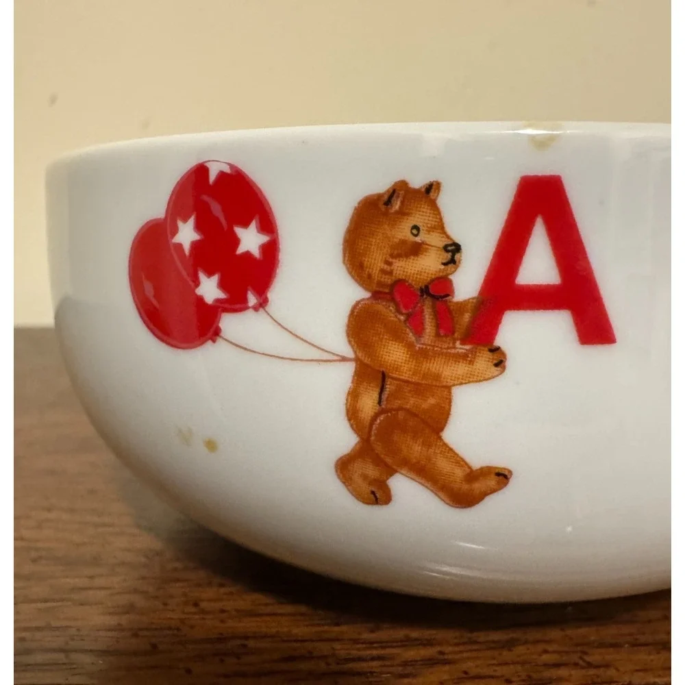 Vintage Curzon Porcelain Childrens Bowl Teddy Bear ABC Alphabet Nursery Ceramic